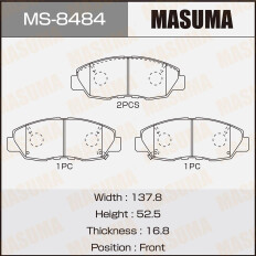 Колодки тормозные дисковые Masuma передние, комплект на ось (4 шт), арт. MS-8484
