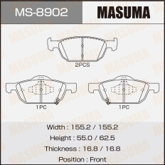 Колодки тормозные дисковые Masuma передние, комплект на ось (4 шт), арт. MS-8902