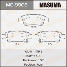 Колодки тормозные дисковые Masuma задние, комплект на ось (4 шт), арт. MS-8906