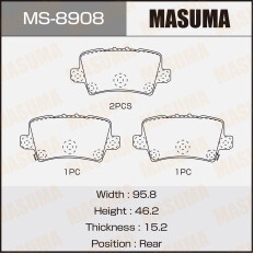 Колодки тормозные дисковые Masuma задние, комплект на ось (4 шт), арт. MS-8908