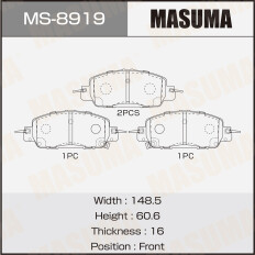 Колодки тормозные дисковые Masuma, передние, комплект на ось (4 шт), арт. MS-8919