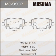 Колодки тормозные дисковые Masuma передние, комплект на ось (4 шт), арт. MS-9902