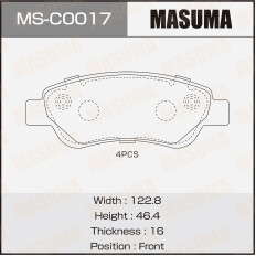 Колодки тормозные дисковые Masuma, передние, комплект на ось (4 шт), арт. MS-C0017