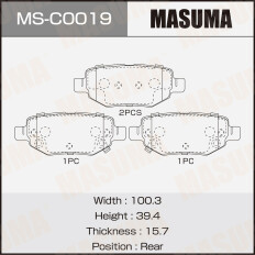 Колодки тормозные дисковые Masuma, задние, комплект на ось (4 шт), арт. MS-C0019