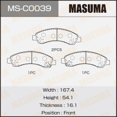 Колодки тормозные дисковые Masuma, задние, комплект на ось (4 шт), арт. MS-C0039