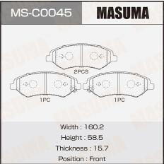 Колодки тормозные дисковые Masuma, передние, для Chery Tiggo 5, Jetour Dashing, комплект на ось (4 шт), арт. MS-C0045