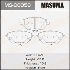 Колодки тормозные дисковые Masuma, передние, комплект на ось (4 шт), арт. MS-C0058