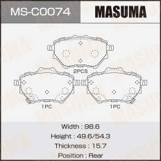 Колодки тормозные дисковые Masuma, задние, для Haval H2, Peugeot 3008, Hongqi H5, комплект на ось (4 шт), арт. MS-C0074