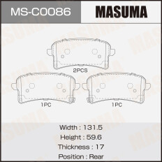 Колодки тормозные дисковые Masuma, задние, комплект на ось (4 шт), арт. MS-C0086
