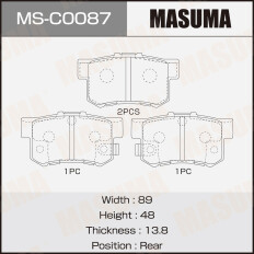 Колодки тормозные дисковые Masuma, передние, комплект на ось (4 шт), арт. MS-C0087
