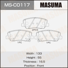 Колодки тормозные дисковые Masuma, передние, комплект на ось (4 шт), арт. MS-C0117