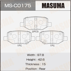 Колодки тормозные дисковые Masuma, задние, для Geely Coolray, комплект на ось (4 шт), арт. MS-C0175