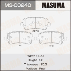 Колодки тормозные дисковые Masuma, задние, комплект на ось (4 шт), арт. MS-C0240