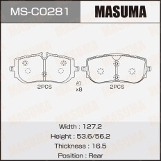 Колодки тормозные дисковые Masuma, задние, комплект на ось (4 шт), арт. MS-C0281
