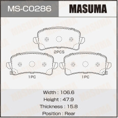 Колодки тормозные дисковые Masuma, задние, комплект на ось (4 шт), арт. MS-C0286