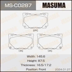 Колодки тормозные дисковые Masuma, передние, комплект на ось (4 шт), арт. MS-C0287