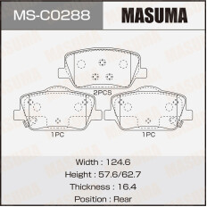 Колодки тормозные дисковые Masuma, задние, комплект на ось (4 шт), арт. MS-C0288