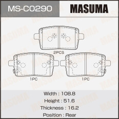 Колодки тормозные дисковые Masuma, задние, комплект на ось (4 шт), арт. MS-C0290