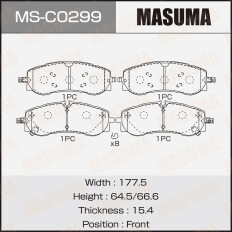 Колодки тормозные дисковые Masuma, передние, комплект на ось (4 шт), арт. MS-C0299