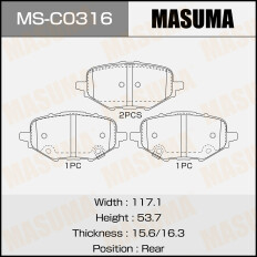 Колодки тормозные дисковые Masuma, задние, комплект на ось (4 шт), арт. MS-C0316