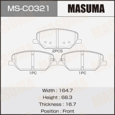 Колодки тормозные дисковые Masuma, передние, комплект на ось (4 шт), арт. MS-C0321