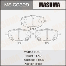 Колодки тормозные дисковые Masuma, задние, комплект на ось (4 шт), арт. MS-C0329