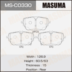 Колодки тормозные дисковые Masuma, задние, комплект на ось (4 шт), арт. MS-C0330
