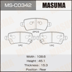 Колодки тормозные дисковые Masuma, задние, комплект на ось (4 шт), арт. MS-C0342