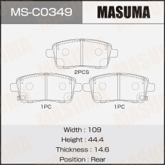 Колодки тормозные дисковые Masuma, задние, комплект на ось (4 шт), арт. MS-C0349