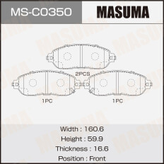 Колодки тормозные дисковые Masuma, передние, комплект на ось (4 шт), арт. MS-C0350