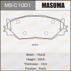 Колодки тормозные дисковые Masuma, передние, комплект на ось (4 шт), арт. MS-C1001