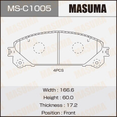 Колодки тормозные дисковые Masuma передние, комплект на ось (4 шт), арт. MS-C1005