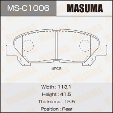 Колодки тормозные дисковые Masuma задние, комплект на ось (4 шт), арт. MS-C1006