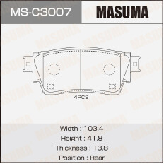 Колодки тормозные дисковые Masuma, задние, для Mitsubishi Outlander / Eclipse Cross, комплект на ось (4 шт), арт. MS-C3007