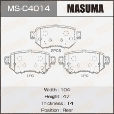 Колодки тормозные дисковые Masuma, задние, комплект на ось (4 шт), арт. MS-C4014