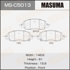 Колодки тормозные дисковые Masuma, передние, комплект на ось (4 шт), арт. MS-C5013