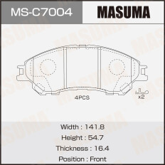 Колодки тормозные дисковые Masuma, передние, комплект на ось (4 шт), арт. MS-C7004