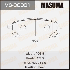 Колодки тормозные дисковые Masuma, задние, комплект на ось (4 шт), арт. MS-C8001