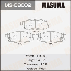 Колодки тормозные дисковые Masuma, задние, комплект на ось (4 шт), арт. MS-C8002
