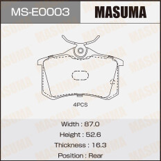 Колодки тормозные дисковые Masuma задние, комплект на ось (4 шт), арт. MS-E0003