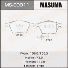 Колодки тормозные дисковые Masuma, передние, комплект на ось (4 шт), арт. MS-E0011