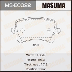 Колодки тормозные дисковые Masuma задние, комплект на ось (4 шт), арт. MS-E0022
