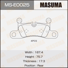 Колодки тормозные дисковые Masuma задние, комплект на ось (4 шт), арт. MS-E0025