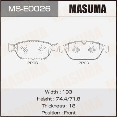Колодки тормозные дисковые Masuma, передние, комплект на ось (4 шт), арт. MS-E0026