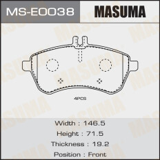 Колодки тормозные дисковые Masuma передние, комплект на ось (4 шт), арт. MS-E0038