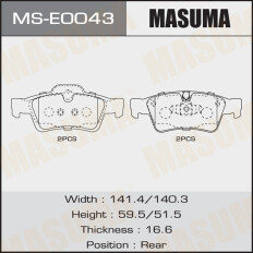 Колодки тормозные дисковые Masuma задние, комплект на ось (4 шт), арт. MS-E0043