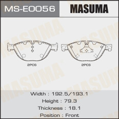 Колодки тормозные дисковые Masuma передние, комплект на ось (4 шт), арт. MS-E0056