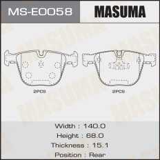 Колодки тормозные дисковые Masuma задние, комплект на ось (4 шт), арт. MS-E0058
