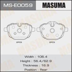 Колодки тормозные дисковые Masuma задние, комплект на ось (4 шт), арт. MS-E0059