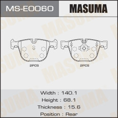 Колодки тормозные дисковые Masuma задние, комплект на ось (4 шт), арт. MS-E0060